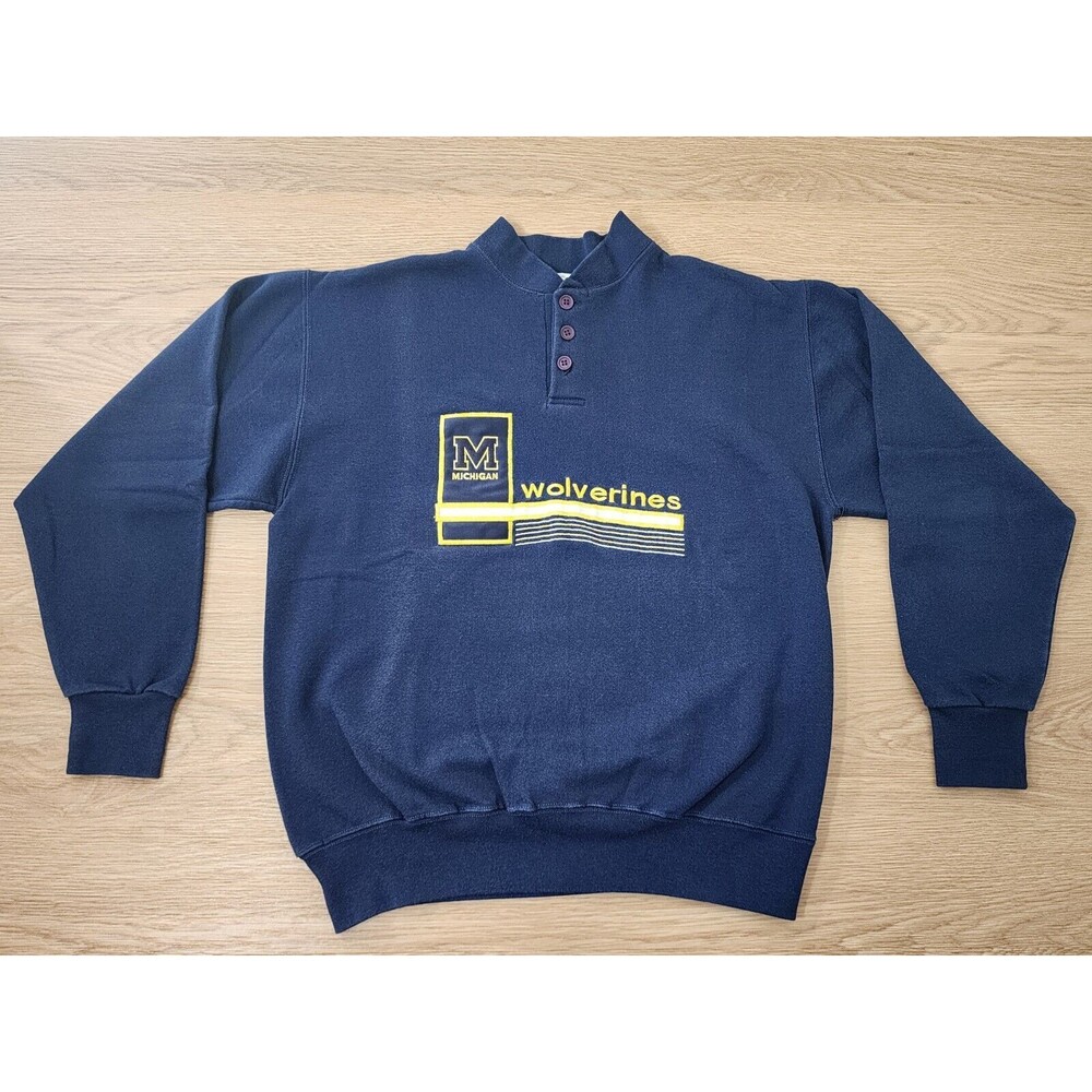 Midwest Embroidery Sweatshirt Mens Large Michigan Wolverines Embroidered Button